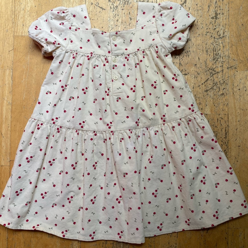Carter’s 5T Cream/Off White Corduroy Girls Dress with Apples/Cherries